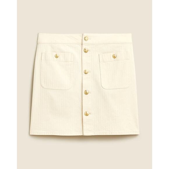 J. Crew Textured Denim Mini Skirt Gold Buttons Ecru Cream 31 / 12 - Picture 2 of 8